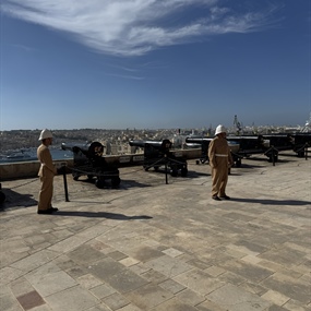Ceremonial cannon demonstration at the Saluting Battery in Valletta