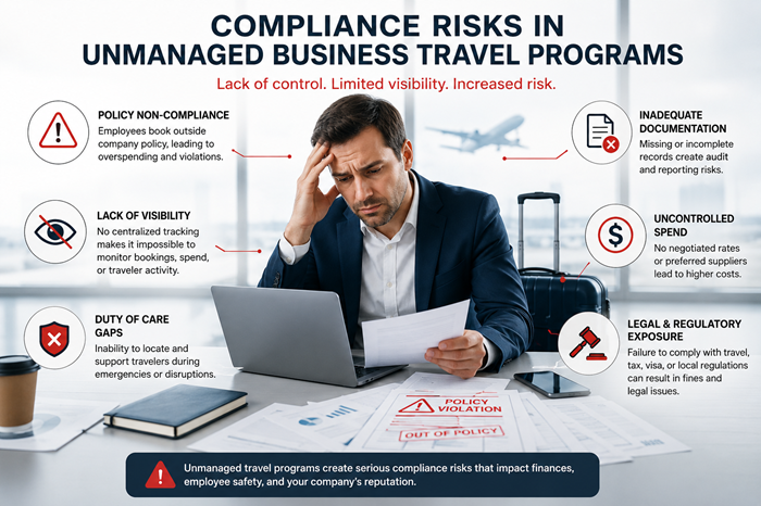What compliance risks exist in unmanaged business travel programs?