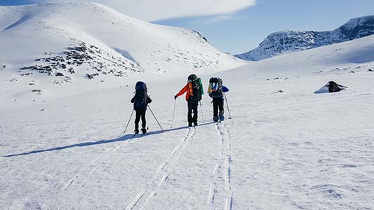 Hiking on a snowy mountain